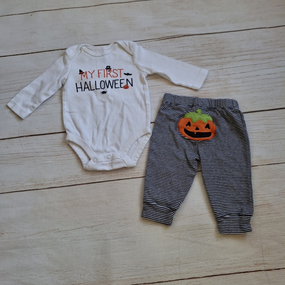 Carter's 3M My First Halloween Outfit Onesie Pants Jackolantern Pumpkin